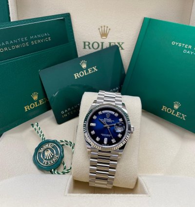 Rolex Day-date 36 New Day-date 36mm 128239 Fluted Bezel Blue Ombre Diamond Dial Presidential Band