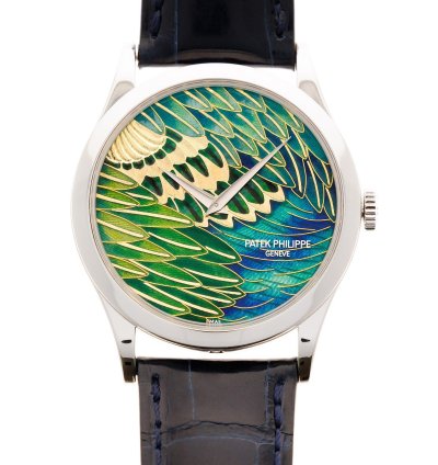 Patek Philippe Calatrava Platinum Handcraft Calatrava Ref 5077p With Peacock Or Pheasant Dial