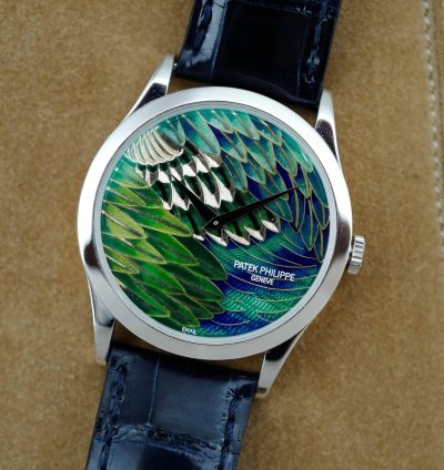 Patek Philippe Calatrava Platinum Handcraft Calatrava Ref 5077p With Peacock Or Pheasant Dial