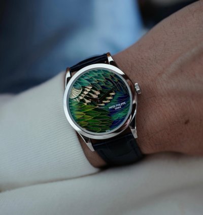 Patek Philippe Calatrava Platinum Handcraft Calatrava Ref 5077p With Peacock Or Pheasant Dial