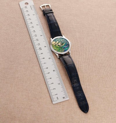 Patek Philippe Calatrava Platinum Handcraft Calatrava Ref 5077p With Peacock Or Pheasant Dial