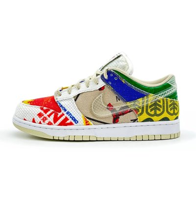 Da6125-900 Nike Dunk Low City Market Red White Beige Multi Green Yellow