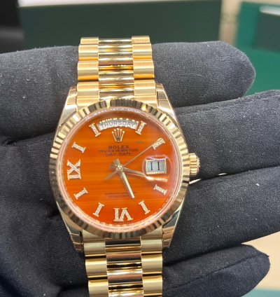 Rolex Day-date 36 Orange Diamond Dial Full Yellow Gold