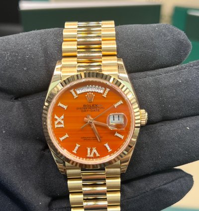 Rolex Day-date 36 Orange Diamond Dial Full Yellow Gold