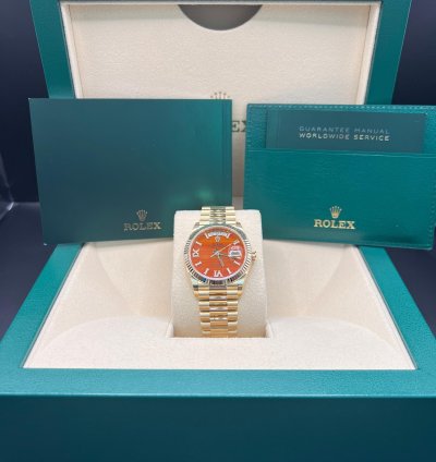 Rolex Day-date 36 Orange Diamond Dial Full Yellow Gold