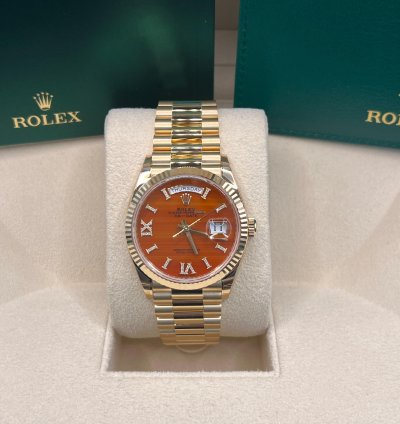 Rolex Day-date 36 Orange Diamond Dial Full Yellow Gold