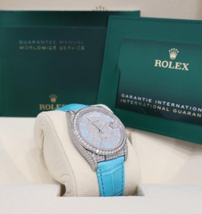 Rolex Day-date 36 Pav Tiffany Turquoise Leather New Full Set Off Catalogue