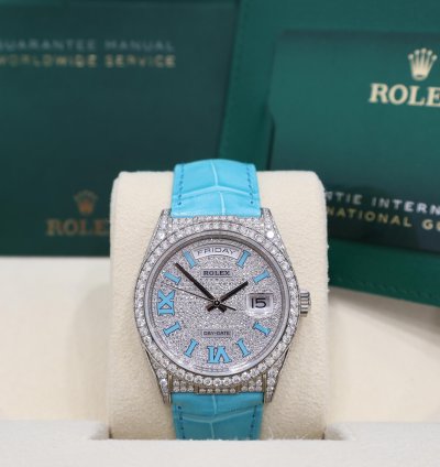 Rolex Day-date 36 Pav Tiffany Turquoise Leather New Full Set Off Catalogue