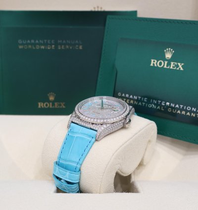 Rolex Day-date 36 Pav Tiffany Turquoise Leather New Full Set Off Catalogue