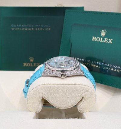 Rolex Day-date 36 Pav Tiffany Turquoise Leather New Full Set Off Catalogue
