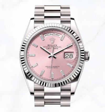 Rolex Day-date 36 Pink Baguette Diamond Dial 128239 new Unworn