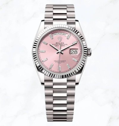 Rolex Day-date 36 Pink Baguette Diamond Dial 128239 new Unworn