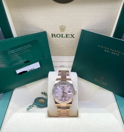Rolex Day-date 36 Pink Sundust Diamond Dial New Unworn 2022 Full Set Box Papers