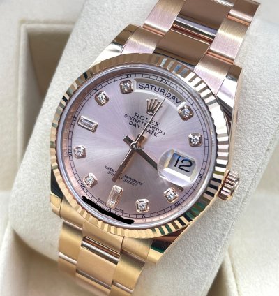 Rolex Day-date 36 Pink Sundust Diamond Dial New Unworn 2022 Full Set Box Papers