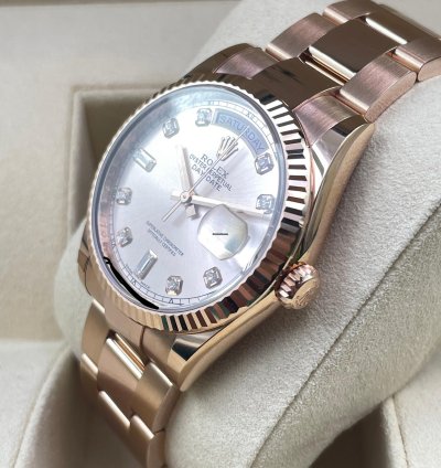 Rolex Day-date 36 Pink Sundust Diamond Dial New Unworn 2022 Full Set Box Papers