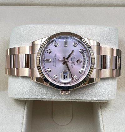 Rolex Day-date 36 Pink Sundust Diamond Dial New Unworn 2022 Full Set Box Papers