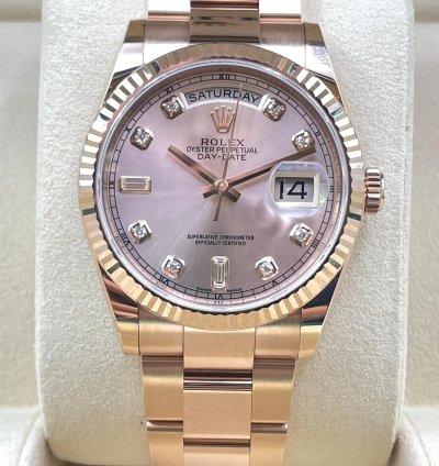 Rolex Day-date 36 Pink Sundust Diamond Dial New Unworn 2022 Full Set Box Papers