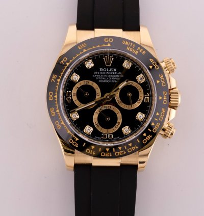Rolex Daytona 2022 Daytona Yellow Gold Oysterflex Black Diamond Dial 126518ln