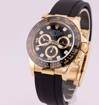 Rolex Daytona 2022 Daytona Yellow Gold Oysterflex Black Diamond Dial 126518ln