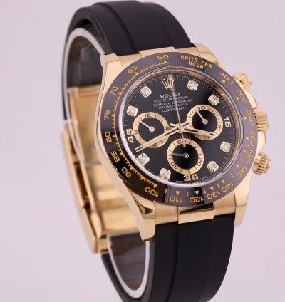 Rolex Daytona 2022 Daytona Yellow Gold Oysterflex Black Diamond Dial 126518ln