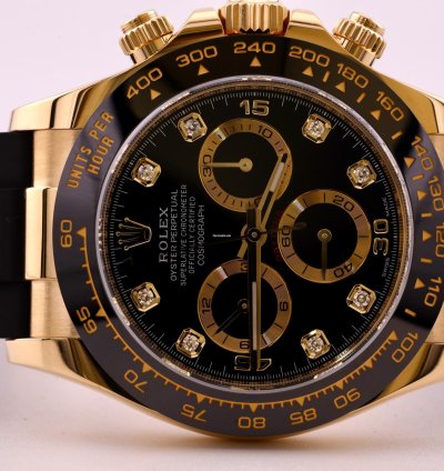Rolex Daytona 2022 Daytona Yellow Gold Oysterflex Black Diamond Dial 126518ln