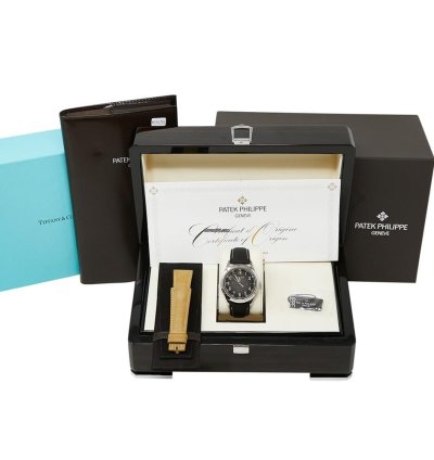 Patek Philippe Calatrava Tiffany Co Calatrava White Gold Gray Dial complete Set 2022 Mint Extra Strap