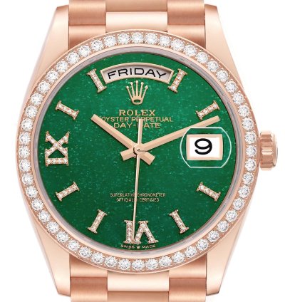 Rolex Day-date 36 President Day Date Rose Gold Green Aventurine Diamond Watch 128345 Unworn