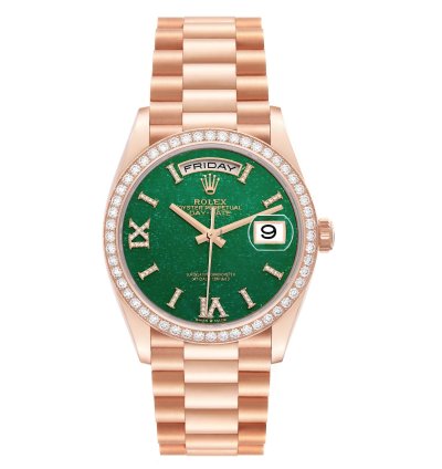 Rolex Day-date 36 President Day Date Rose Gold Green Aventurine Diamond Watch 128345 Unworn