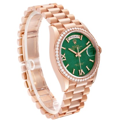 Rolex Day-date 36 President Day Date Rose Gold Green Aventurine Diamond Watch 128345 Unworn