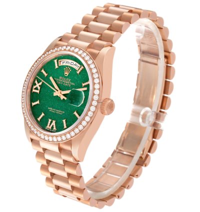 Rolex Day-date 36 President Day Date Rose Gold Green Aventurine Diamond Watch 128345 Unworn