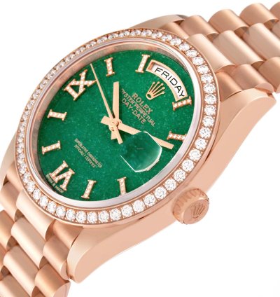 Rolex Day-date 36 President Day Date Rose Gold Green Aventurine Diamond Watch 128345 Unworn