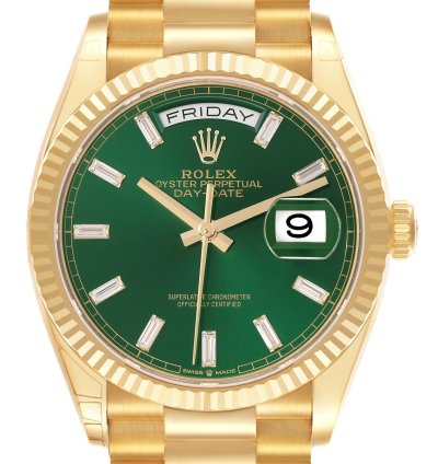 Rolex Day-date 36 President Day-date Yellow Gold Green Diamond Dial Mens Watch 128238 Unworn 2024