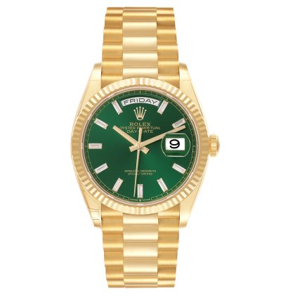 Rolex Day-date 36 President Day-date Yellow Gold Green Diamond Dial Mens Watch 128238 Unworn 2024