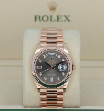 Rolex Day-date 36 President Rose Gold Slate Diamond Baguette Dial 128235 18kt Everose Gold