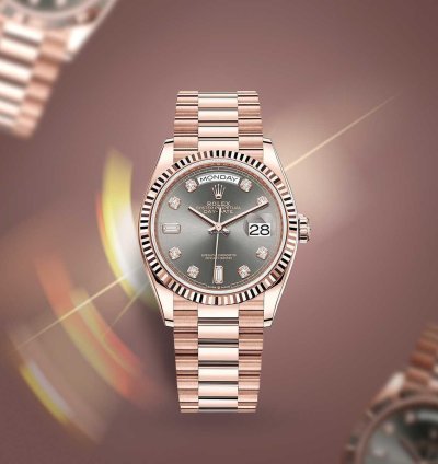 Rolex Day-date 36 President Rose Gold Slate Diamond Baguette Dial 128235 18kt Everose Gold
