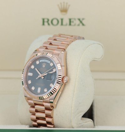 Rolex Day-date 36 President Rose Gold Slate Diamond Baguette Dial 128235 18kt Everose Gold