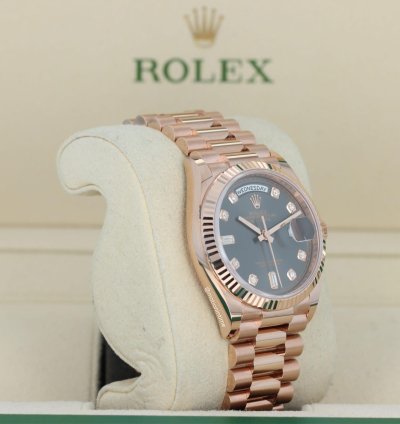 Rolex Day-date 36 President Rose Gold Slate Diamond Baguette Dial 128235 18kt Everose Gold