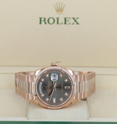Rolex Day-date 36 President Rose Gold Slate Diamond Baguette Dial 128235 18kt Everose Gold