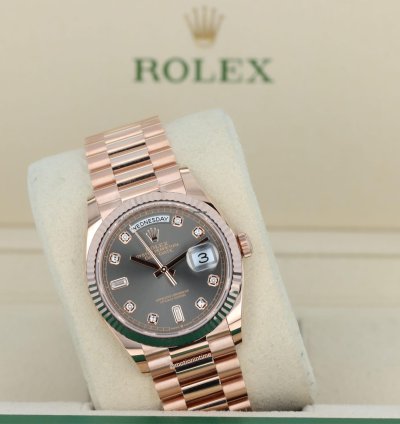 Rolex Day-date 36 President Rose Gold Slate Diamond Baguette Dial 128235 18kt Everose Gold