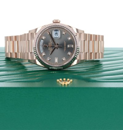 Rolex Day-date 36 President Rose Gold Slate Diamond Baguette Dial 128235 18kt Everose Gold
