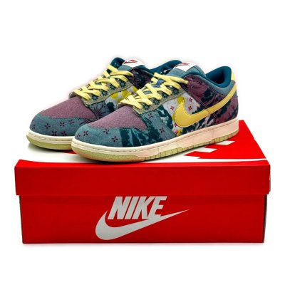 Cz9747-900 Nike Dunk Low Community Garden Midnight Turquoise Cardinal Red Lemon