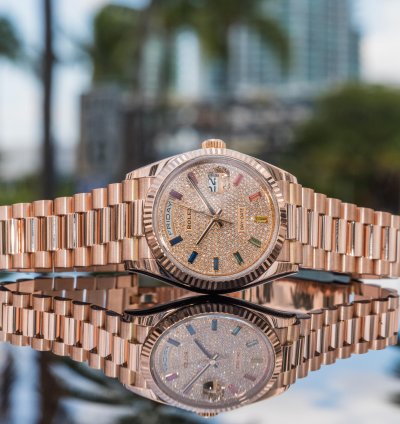 Rolex Day-date 36 Rainbow Baguette - Diamond Paved Dial