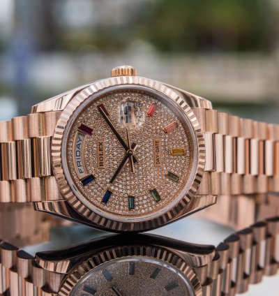 Rolex Day-date 36 Rainbow Baguette - Diamond Paved Dial