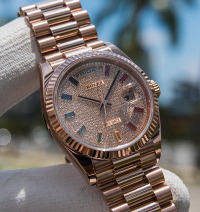 Rolex Day-date 36 Rainbow Baguette - Diamond Paved Dial