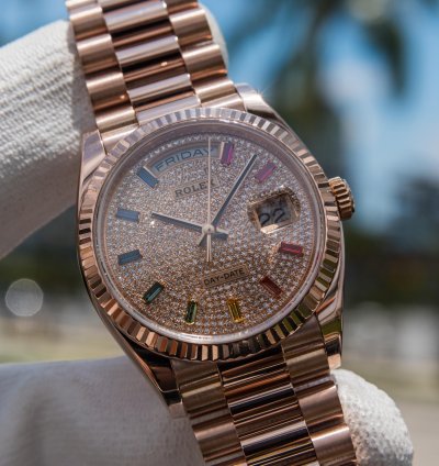 Rolex Day-date 36 Rainbow Baguette - Diamond Paved Dial