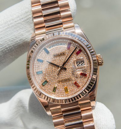 Rolex Day-date 36 Rainbow Baguette - Diamond Paved Dial