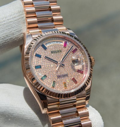 Rolex Day-date 36 Rainbow Baguette - Diamond Paved Dial
