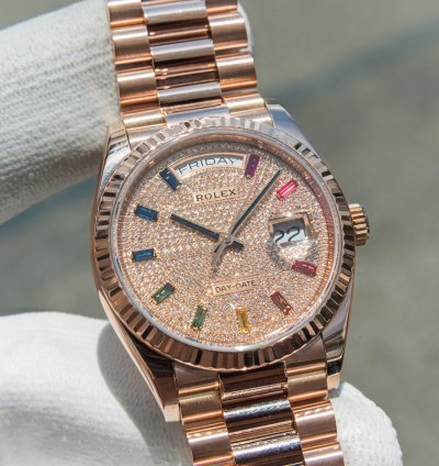 Rolex Day-date 36 Rainbow Baguette - Diamond Paved Dial