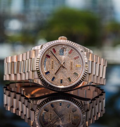 Rolex Day-date 36 Rainbow Baguette - Diamond Paved Dial