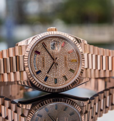 Rolex Day-date 36 Rainbow Baguette - Diamond Paved Dial
